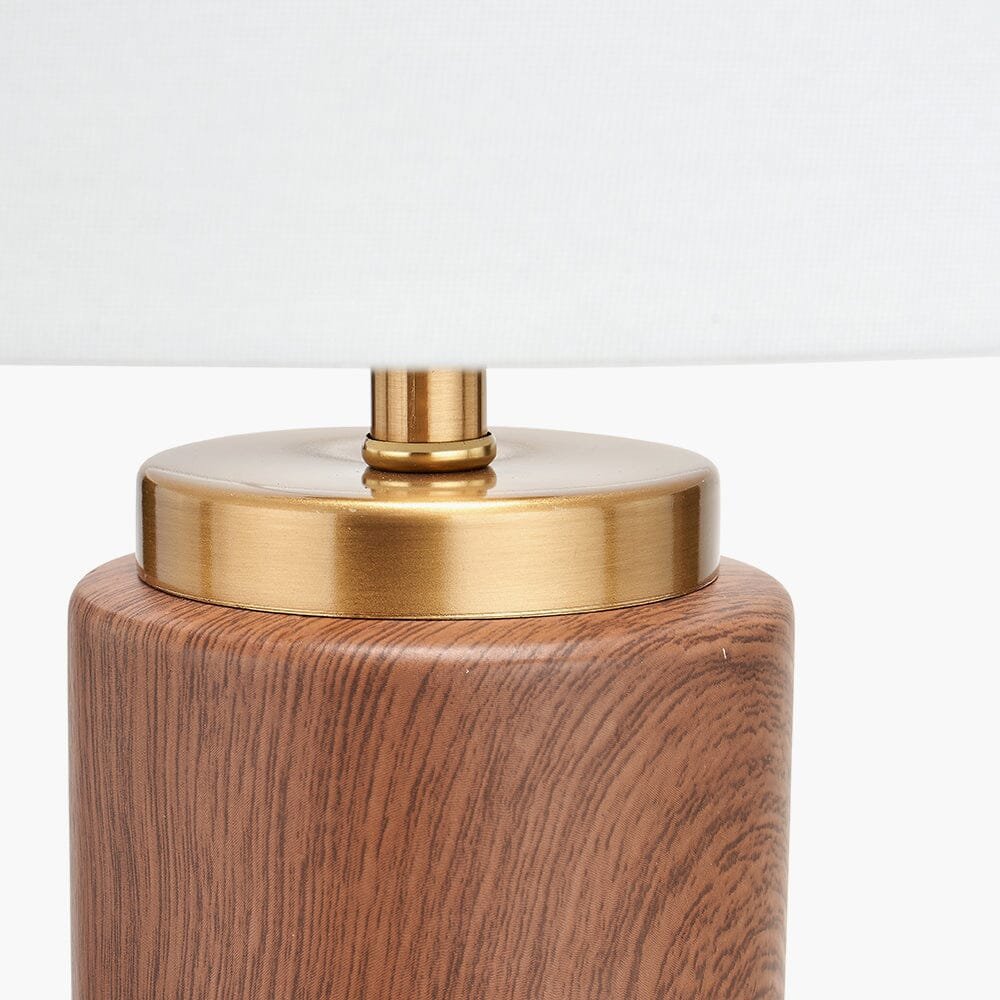Ella Wood Effect Tall Ceramic Table Lamp with White Shade