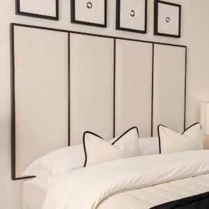 Elodie Premium Cream Velvet Headboard with Black Wooden Inlay