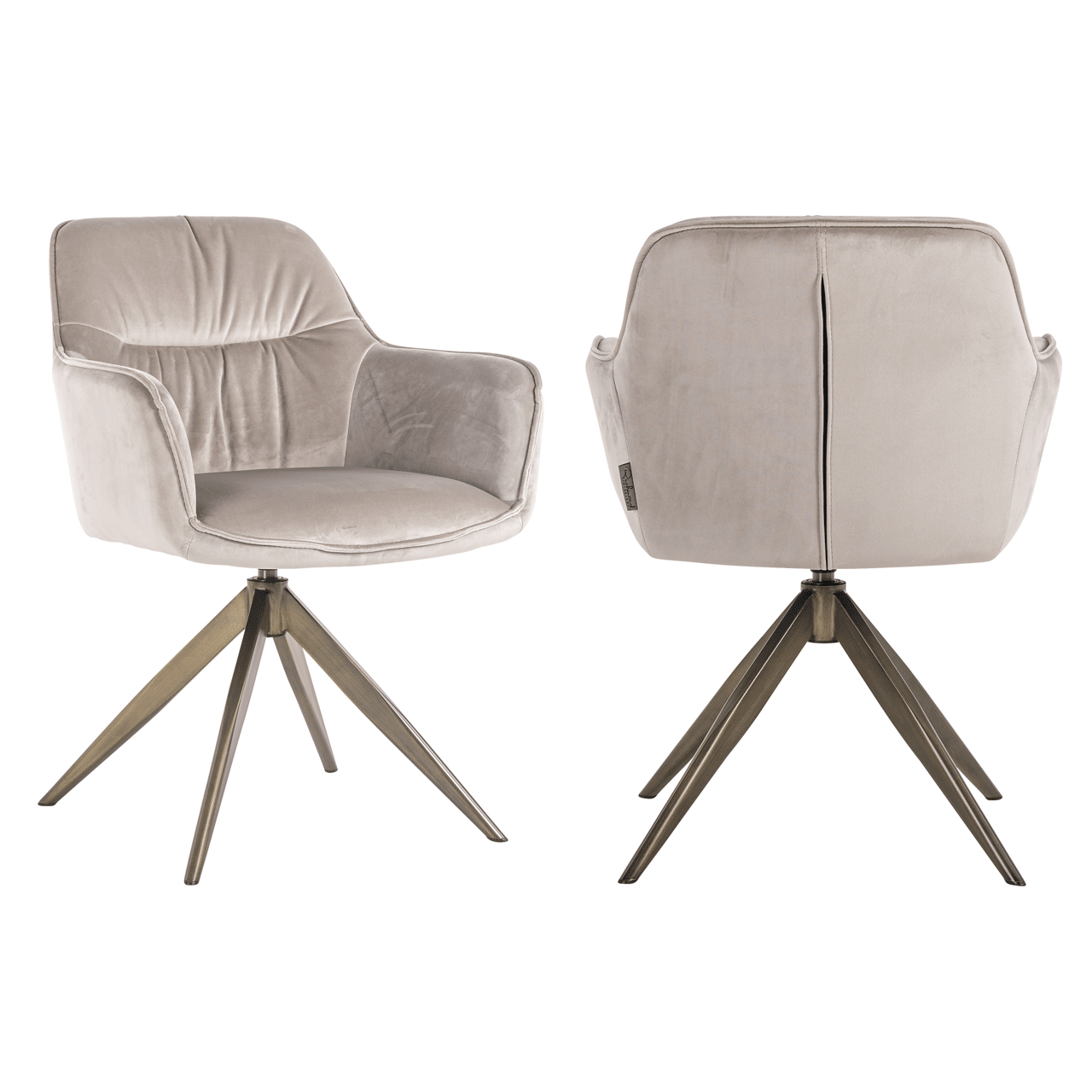 Elvinne Beige Velvet Swivel Dining Chair with Brass Base
