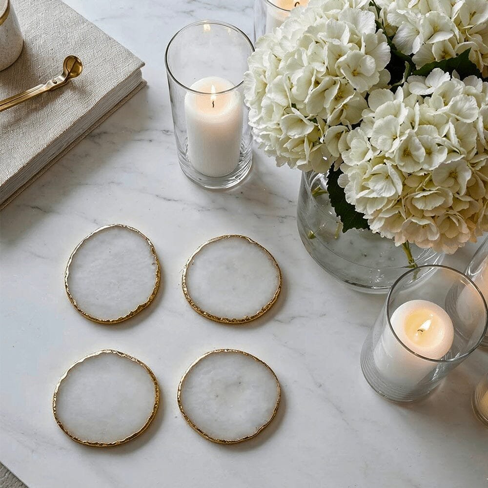 Emmie Agate Effect Acrylic Coasters with Gold Trim - Set of 4