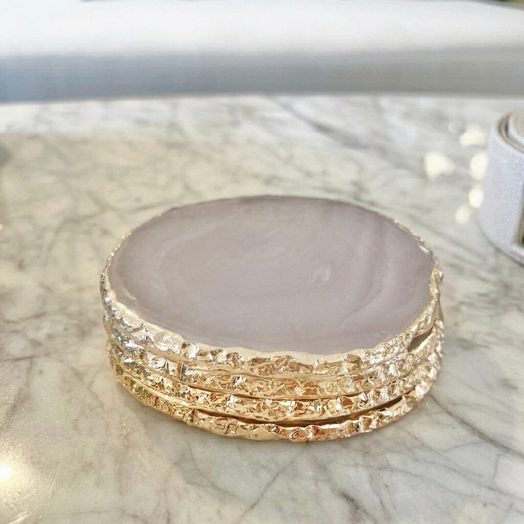 Emmie Agate Effect Acrylic Coasters with Gold Trim - Set of 4