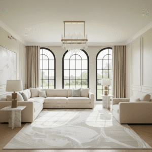 Eshane Beige Abstract Brushstroke Rug