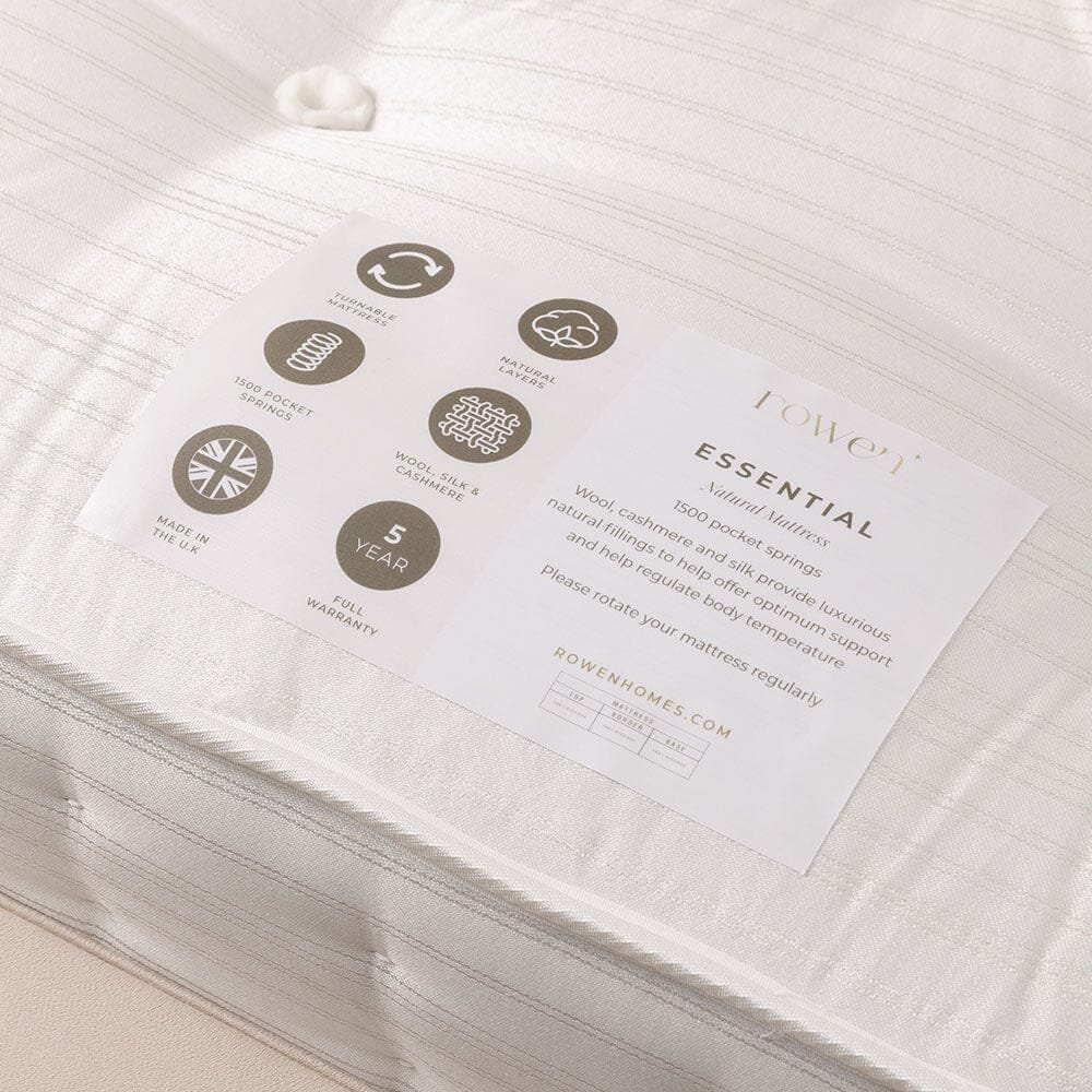 Essential 1500 Pocket Natural Mattress, With Wool, Silk and Cashmere