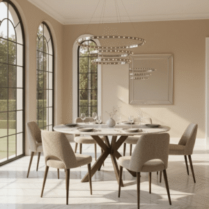 Esther Marble Dining Table with Antique Brass Legs