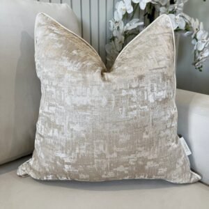 Evelyn Cream & Gold Metallic Patterned Cushion - 50x50cm