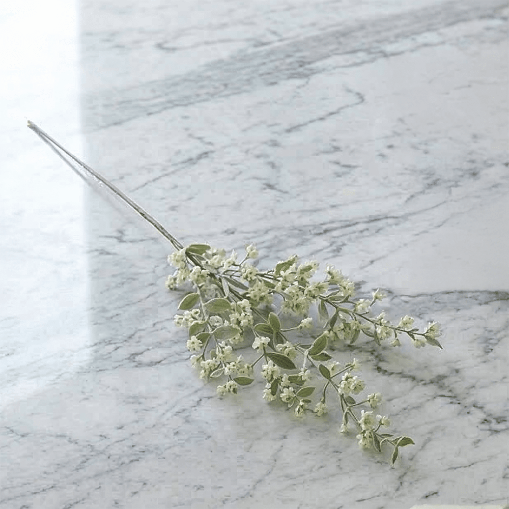 Faux Bubble Leaf Cream Berries Single Stem Floral