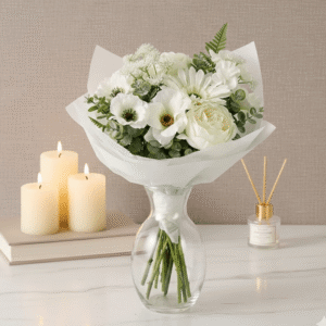 Faux Cream Florals & Eucalyptus Mixed Bouquet
