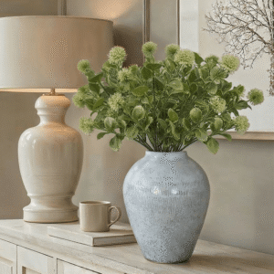 Faux Green & White Globe Single Stem Floral