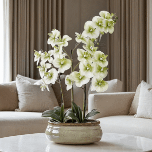 Faux Large Green Orchid in Ceramic Pot