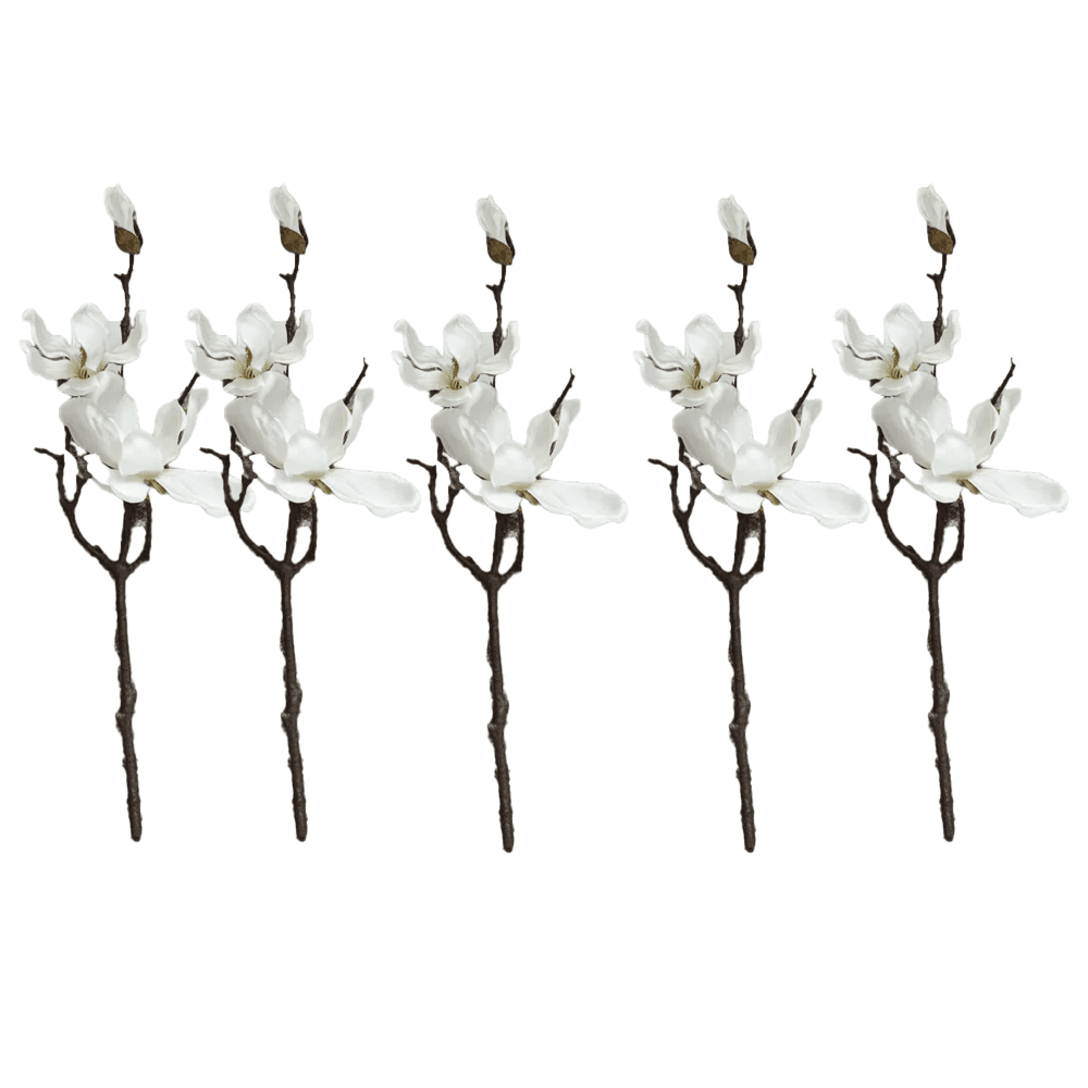 Faux White Magnolia Single Stem Floral- Set of 5