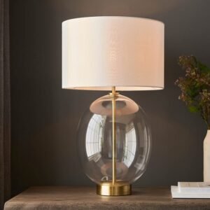 In Stock - Fawsley Clear Glass & Gold Table Lamp with Ivory Shade