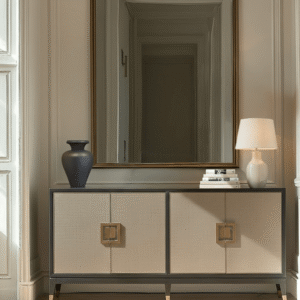 Felicia Luxury Black Wood & Shagreen 4 Door Sideboard with Brass Handles