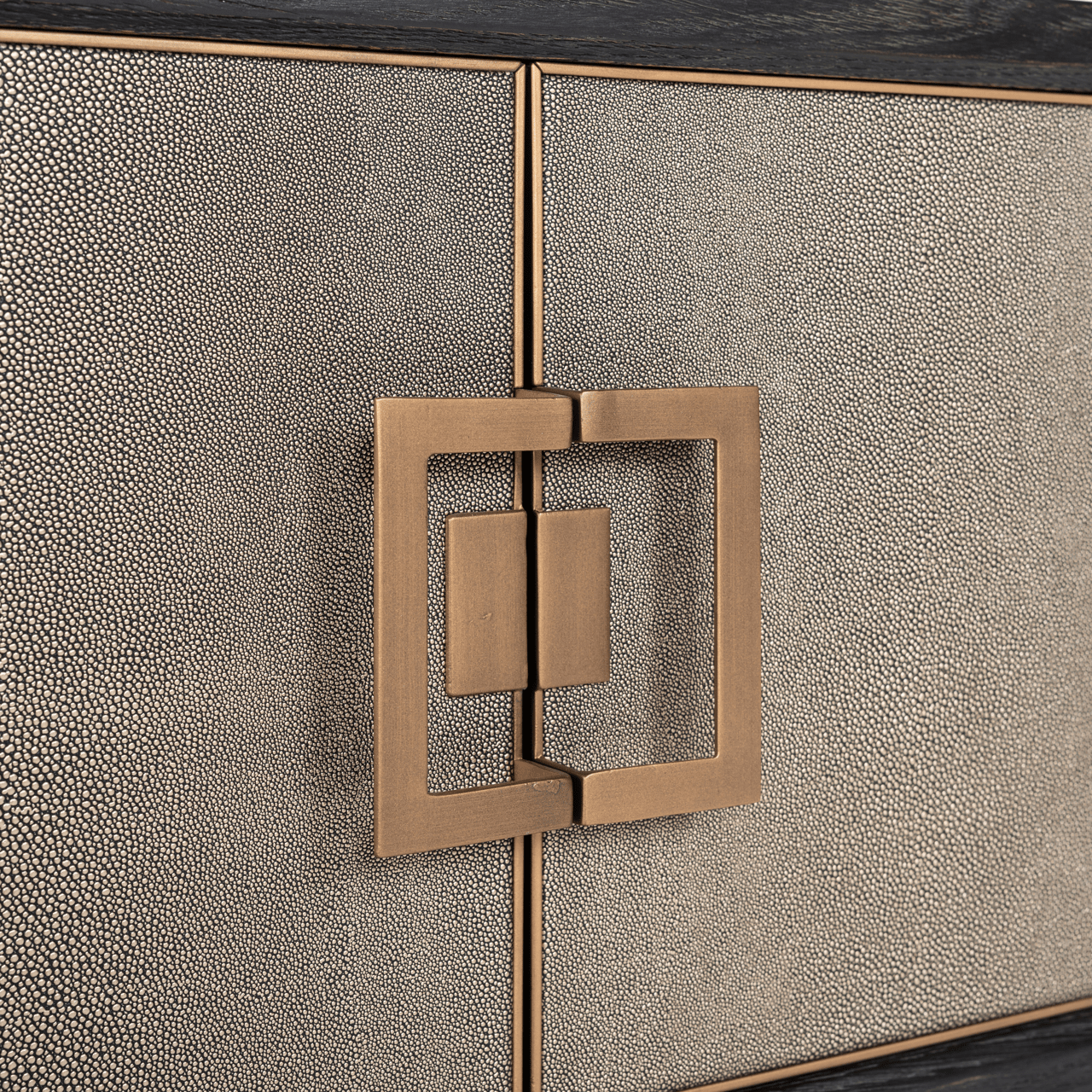 Felicia Luxury Black Wood & Shagreen 4 Door TV Unit with Brass Handles