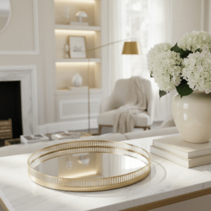 Fern Gold Mirrored Decorative Round Tray