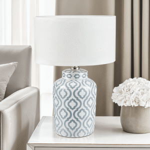 Gatsby Grey & White Patterned Ceramic Table Lamp with White Shade