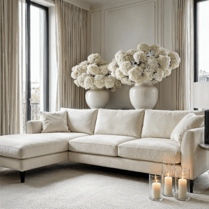 Genevieve Cream Velvet Medium Chaise End Sofa - Left Hand Facing