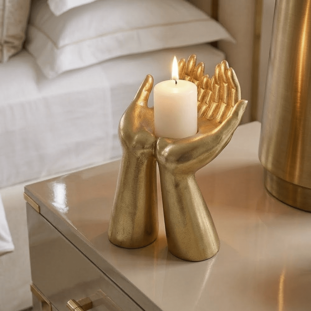 Gold Hands Decorative Candle Holder