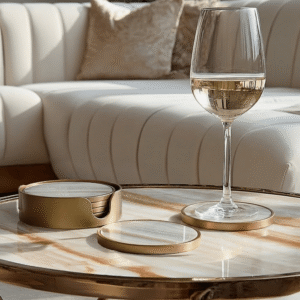 Gold Marble Effect Coasters with Gold Holder - Set of 4