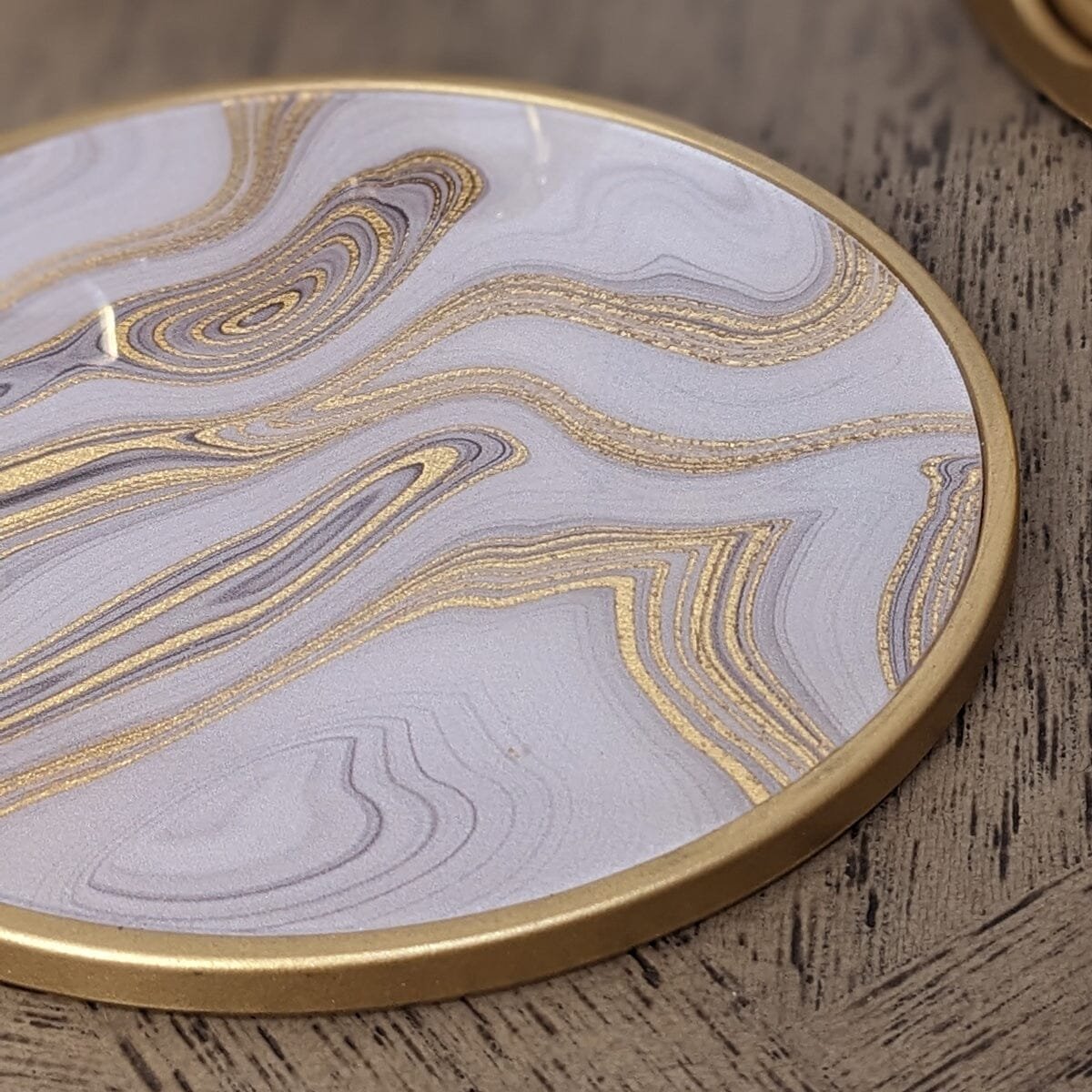 Gold Swirl Marble Effect Coasters with Gold Holder - Set of 4