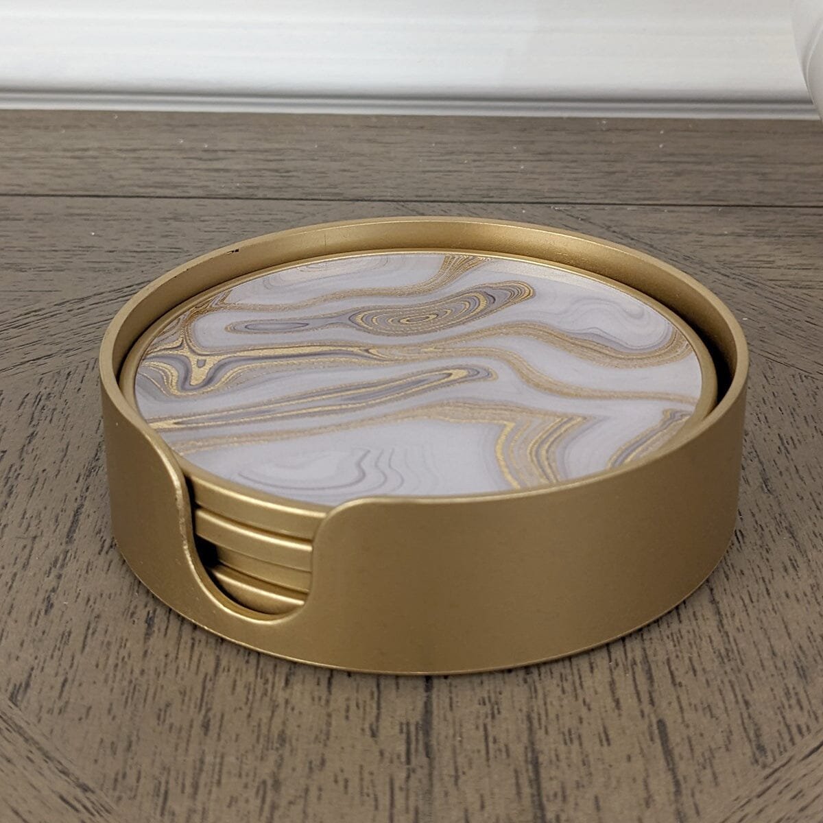 Gold Swirl Marble Effect Coasters with Gold Holder - Set of 4