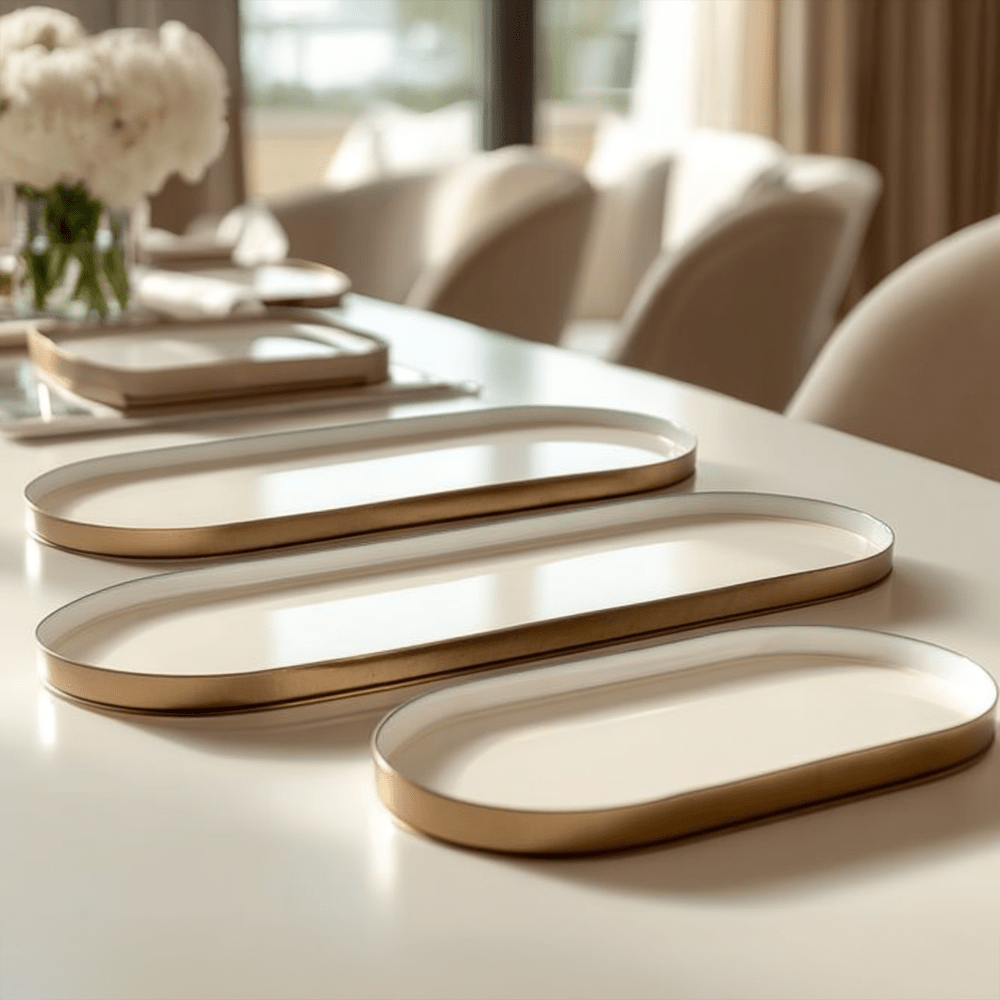 Happia Cream & Gold Oval Decorative Trays- Set of 3
