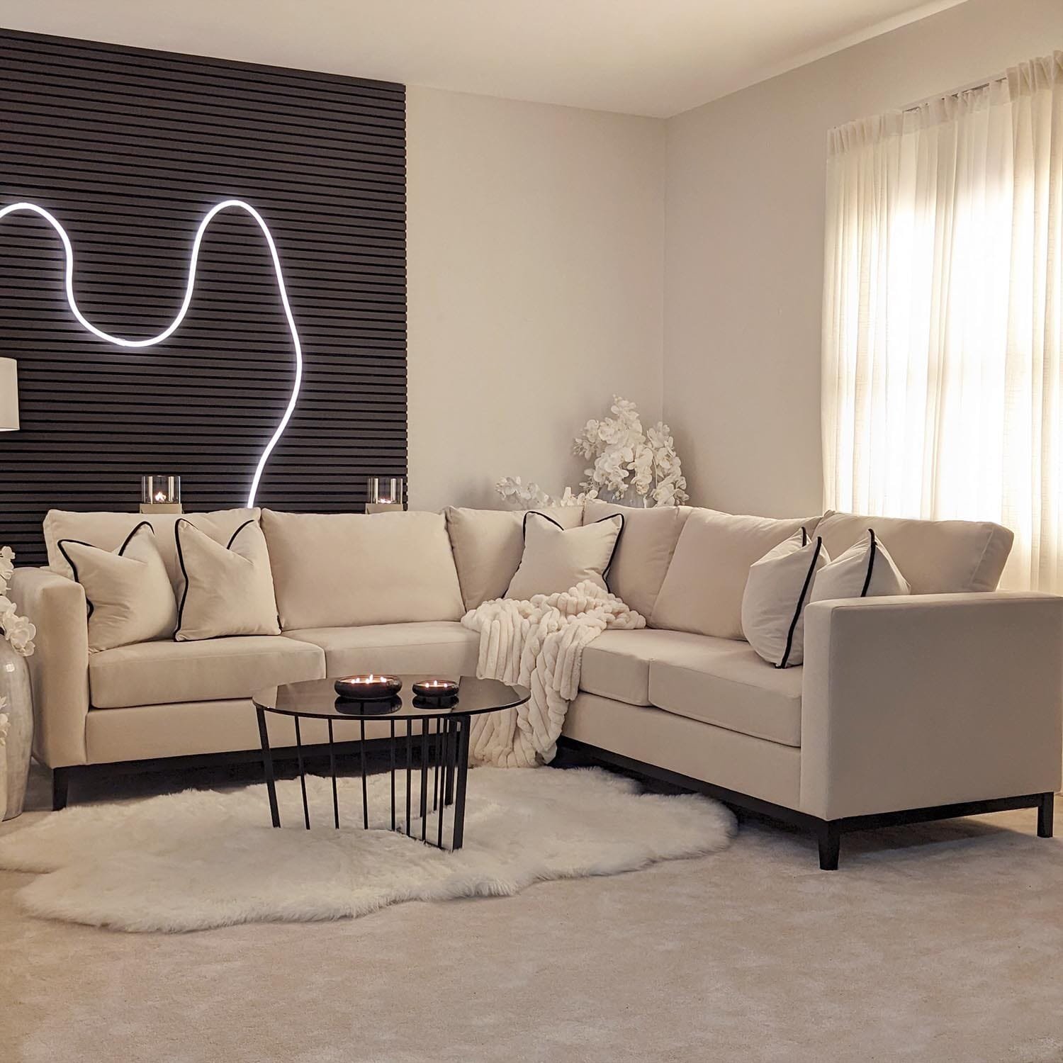 Harmony Cream Velvet Sofa Range With Black Wooden Plinth