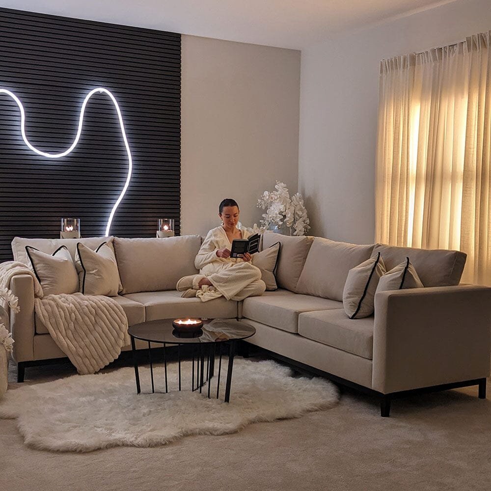 Harmony Cream Velvet Sofa Range With Black Wooden Plinth