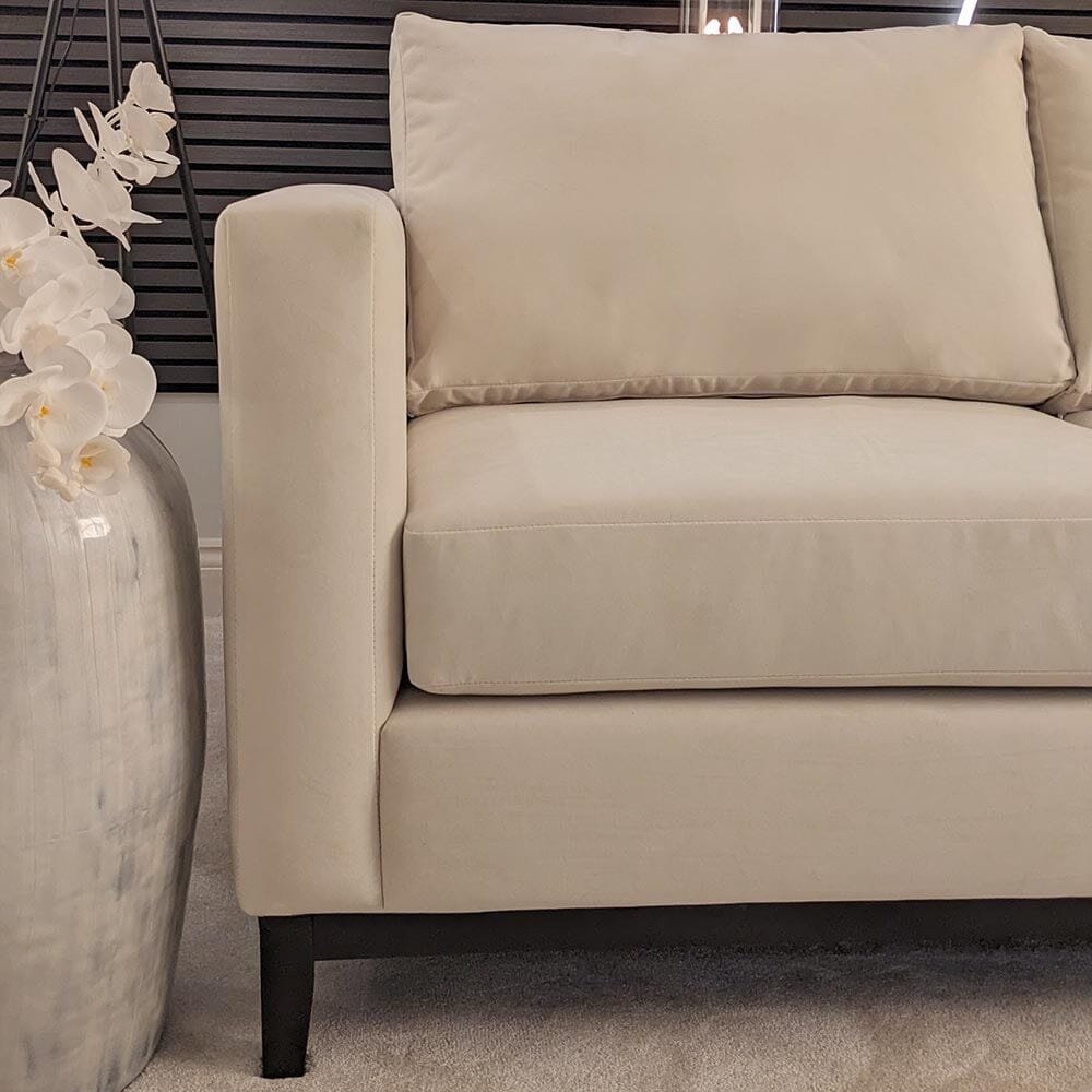 Harmony Cream Velvet Sofa Range With Black Wooden Plinth