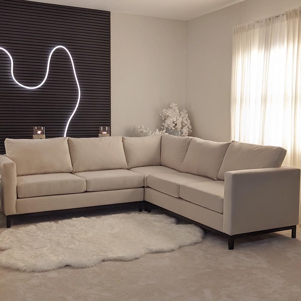 Harmony Cream Velvet Sofa Range With Black Wooden Plinth