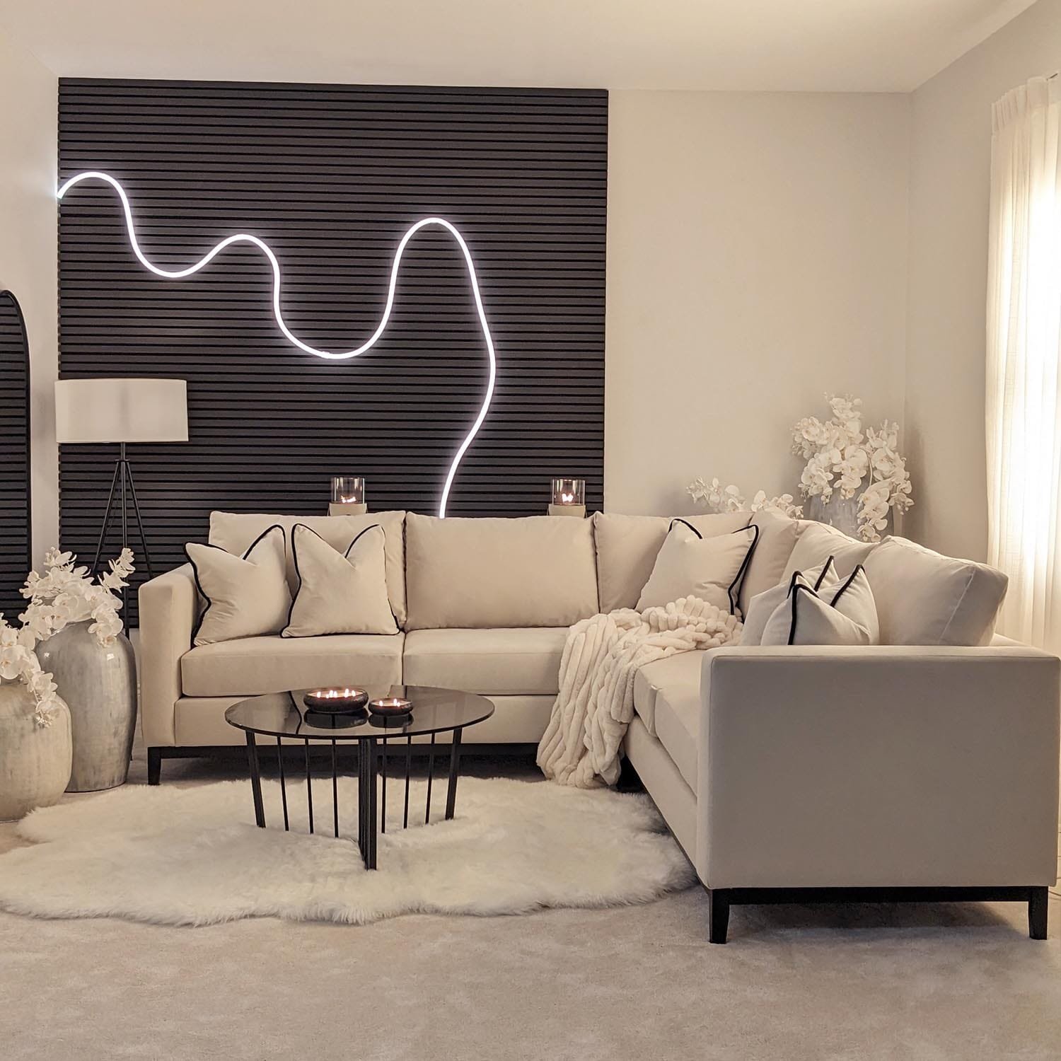 Harmony Cream Velvet Sofa Range With Black Wooden Plinth