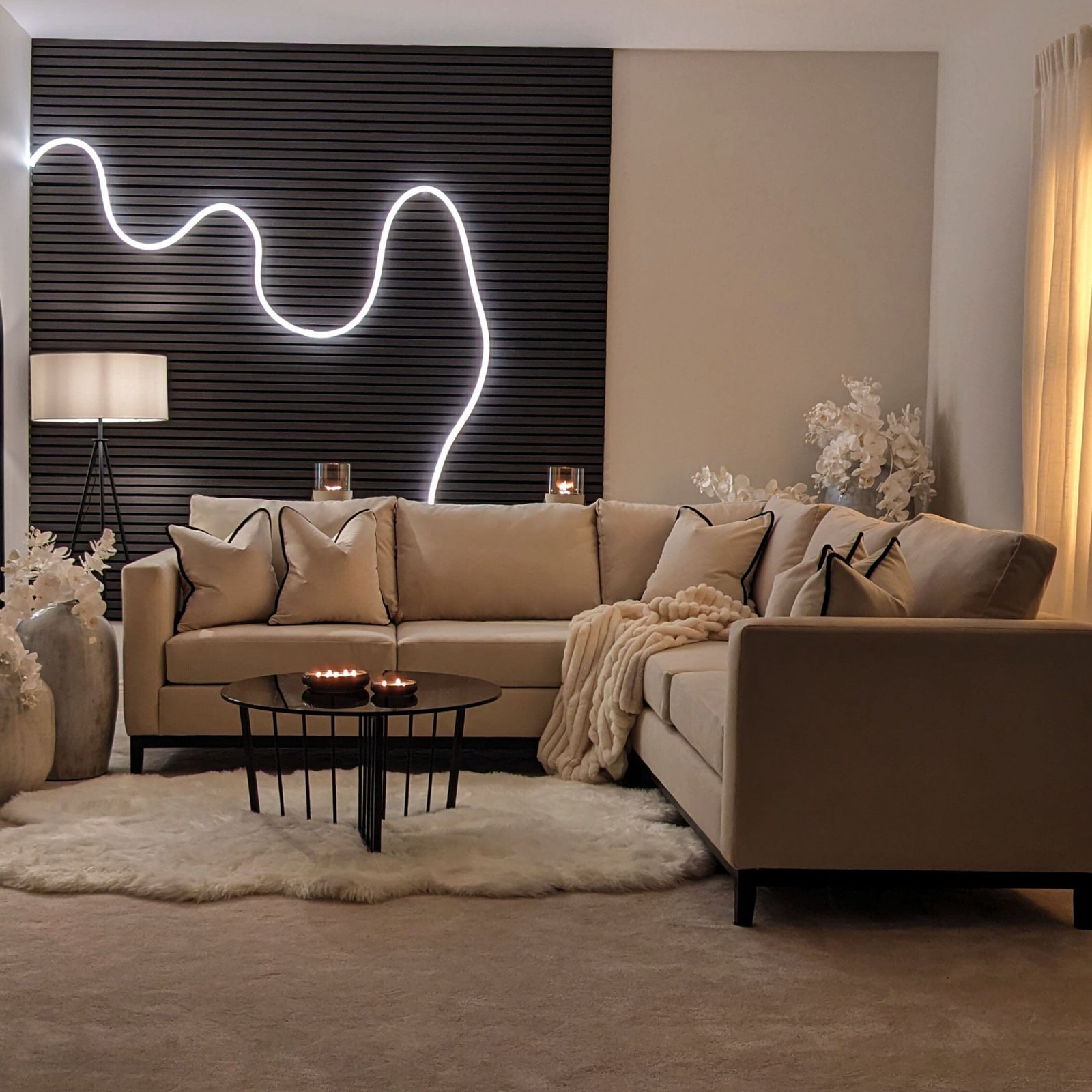 Harmony Cream Velvet Sofa Range With Black Wooden Plinth