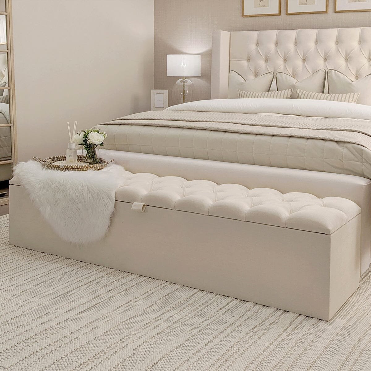 Harper Luxury Beige Textured Ottoman Box