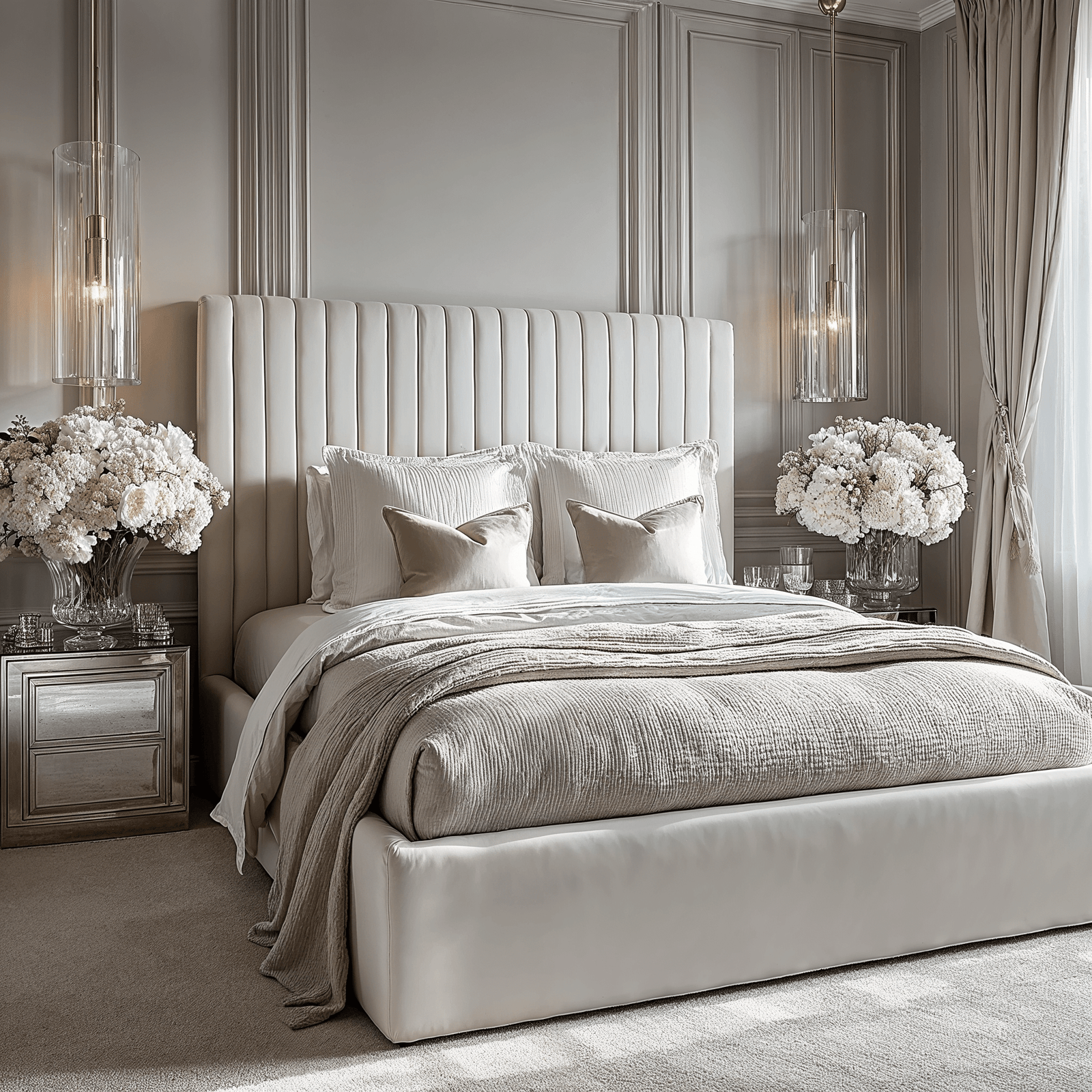 Harriet Ecru Textured Channelled Ottoman Bed