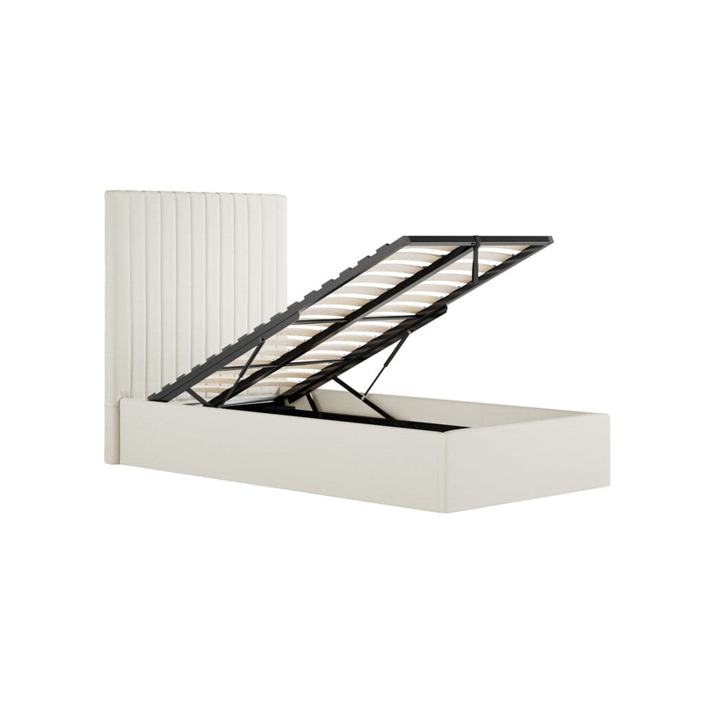 Harriet Single Ecru Textured Channelled Ottoman Bed