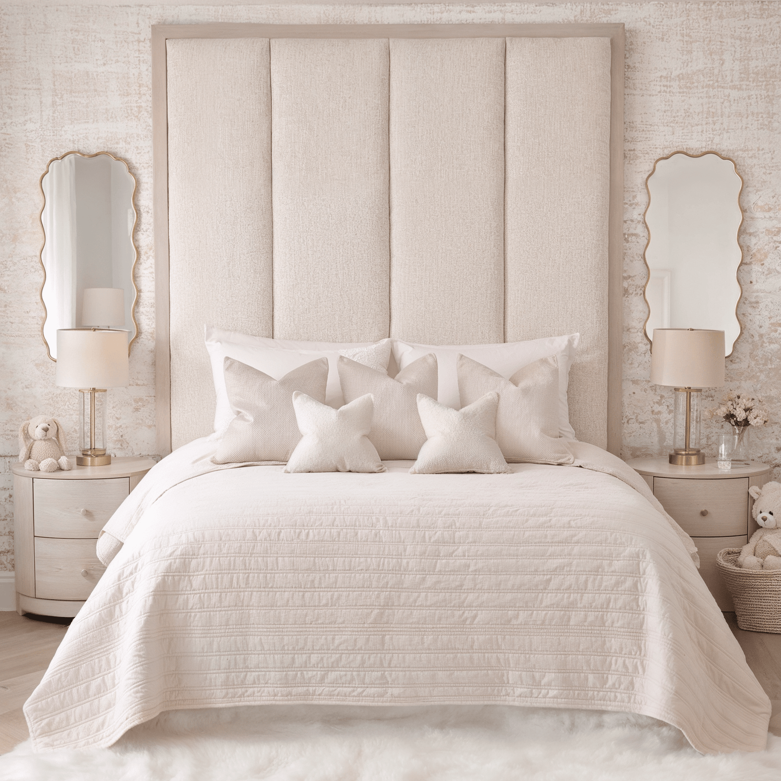 Harrington Almond Woven Channelled Headboard with Soft Pink Frame