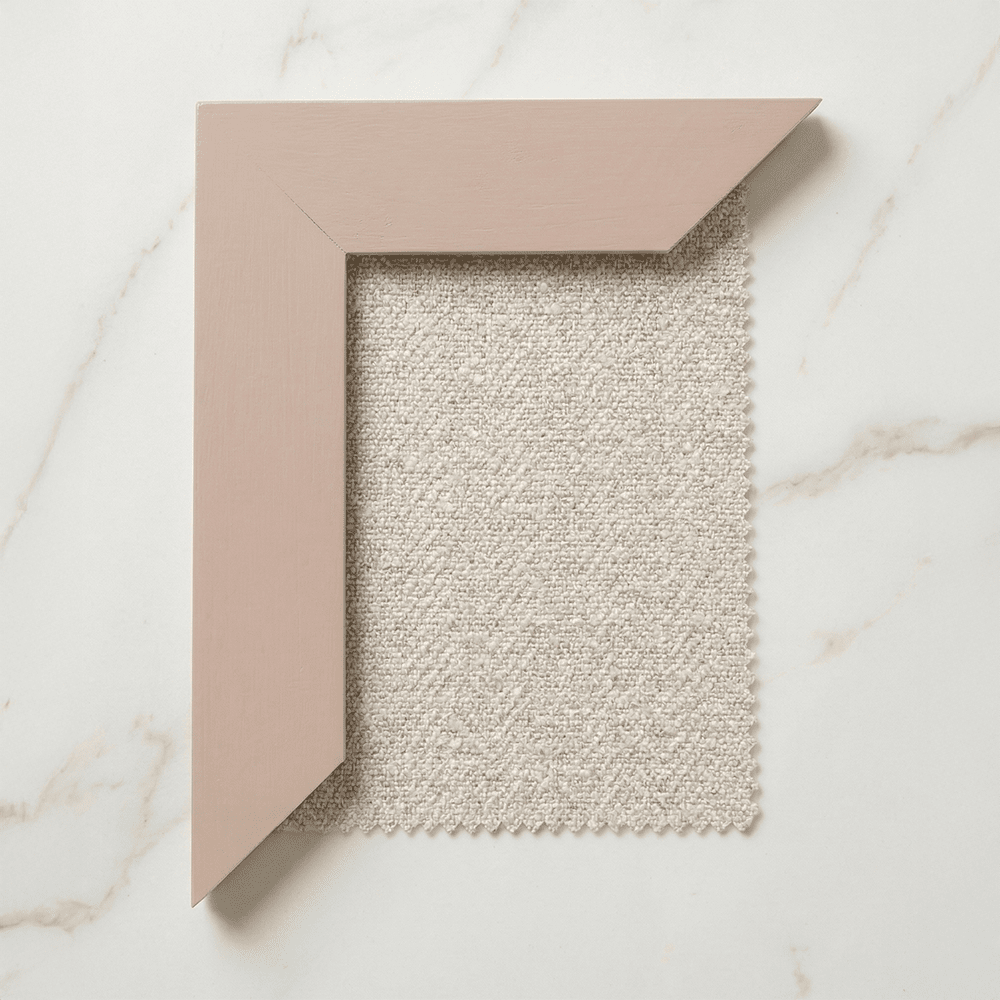 Harrington Almond Woven Channelled Headboard with Soft Pink Frame