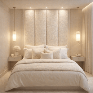 Harrington Cream Soft Teddy Channelled Headboard with Off White Frame