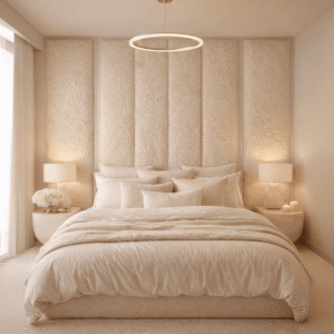 Harrington Cream Soft Teddy Channelled Headboard with Off White Frame & Wings