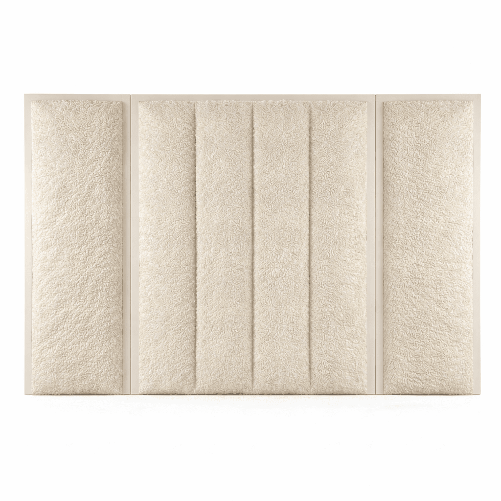 Harrington Cream Soft Teddy Channelled Headboard with Off White Frame & Wings
