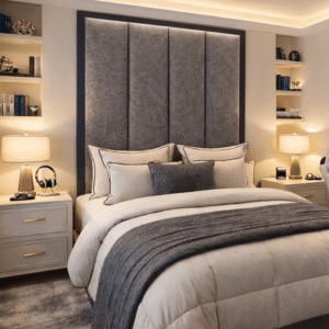 Harrington Graphite Woven Channelled Headboard with Petrol Frame