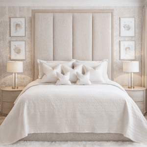 Harrington Natural Woven Channelled Headboard with Light Taupe Frame