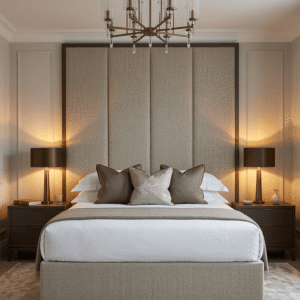 Harrington Pumice Woven Channelled Headboard with Dark Taupe Frame