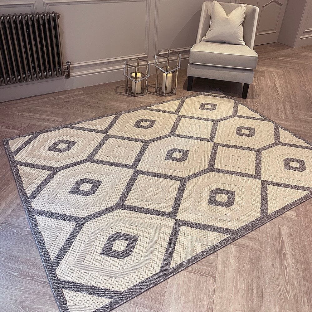 Hatfield Cream & Grey Geometric Indoor / Outdoor Rug