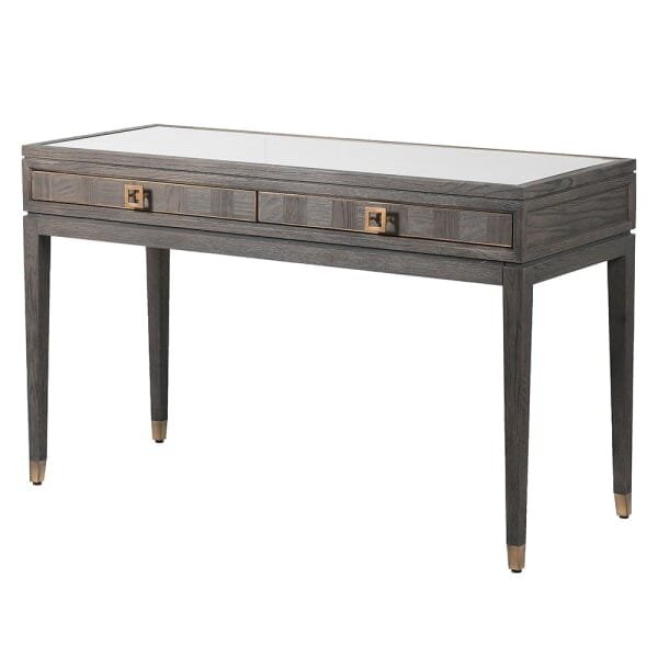 Haye 2 Drawer Chestnut & Gold Dressing Table with Glass Top