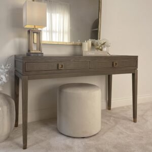 Haye 2 Drawer Chestnut & Gold Dressing Table with Glass Top