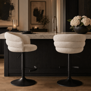Hettie Cream Chenille Curved Back Bar Stool