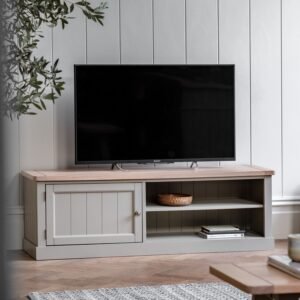 Highclere Sage Green Painted Media Unit with Oak Top