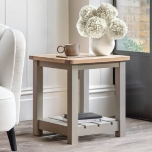 Highclere Sage Green Painted Side Table with Oak Top