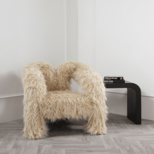 Himalaya Cream Faux Fur Statement Curved Accent Chair