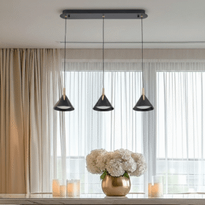 Imogen Matt Black & Gold 3 Drop Linear Pendant Ceiling Light